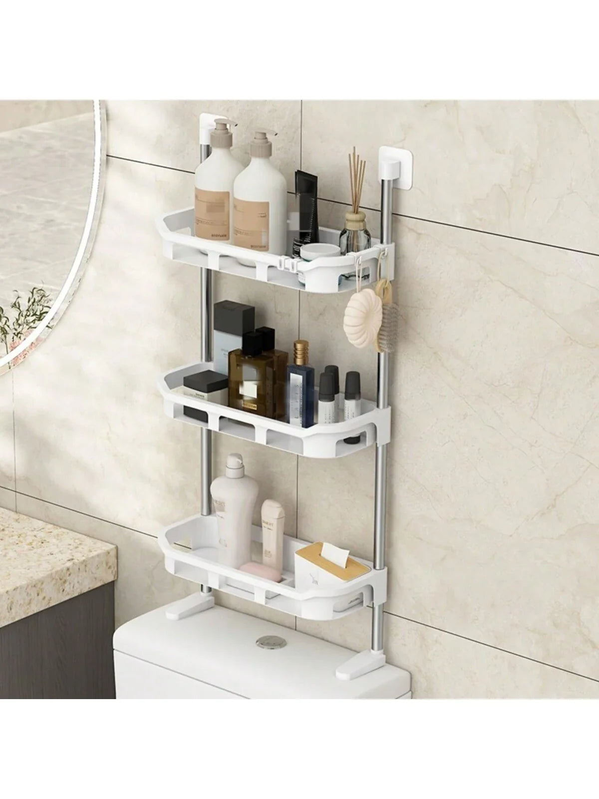 Organisateur de salle de bain à 3 niveaux pour rangement au-dessus des toilettes