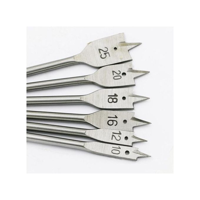 Ensemble de Forets Plats en Acier au Carbone pour BoisLot de 6 Pièces (10-25mm)