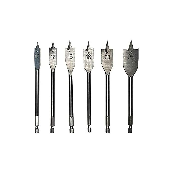 Ensemble de Forets Plats en Acier au Carbone pour BoisLot de 6 Pièces (10-25mm)