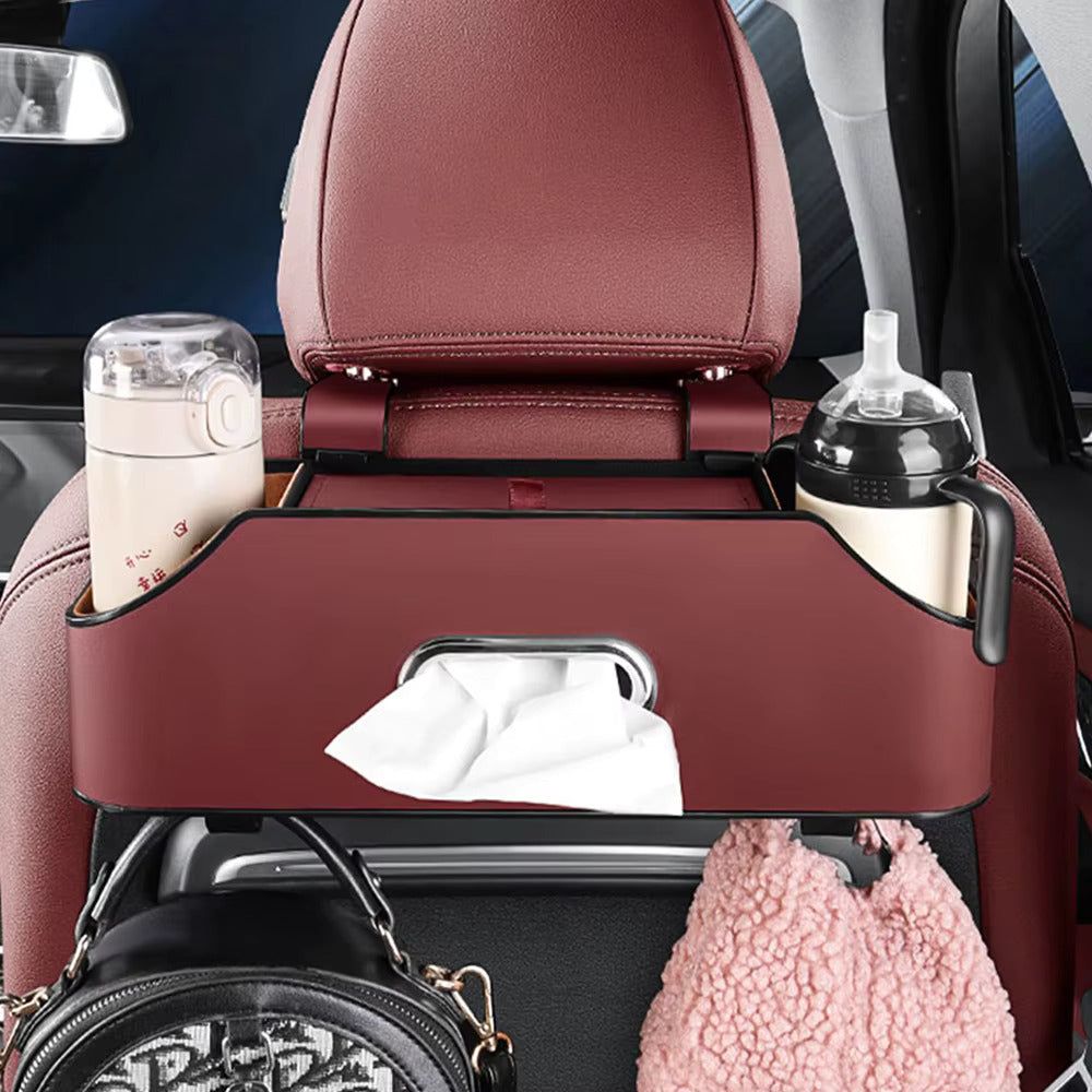 Boîte de rangement multifonctionnelle pour mouchoirs en cuir de voiture, papier de siège arrière, porte-gobelet à eau