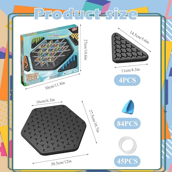 Boîte de jeu de société de table en bande élastique avec échecs en chaîne