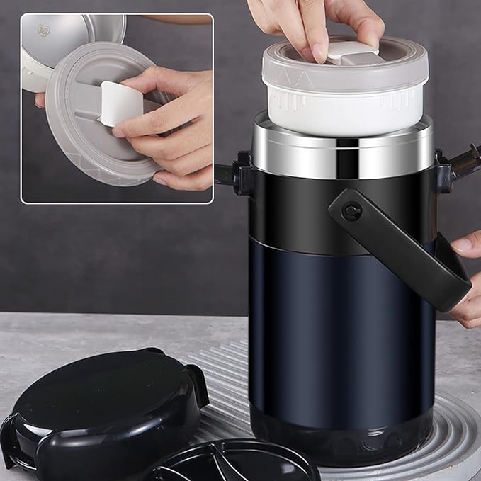 Thermos Isotherme en Acier Inoxydable avec Compartiments Séparés et Sangle Ajustable