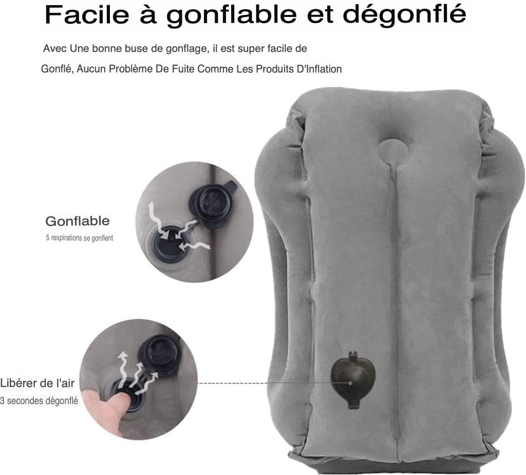 Oreiller Gonflable de Voyage - Confort Ergonomique pour Tous Vos Déplacements