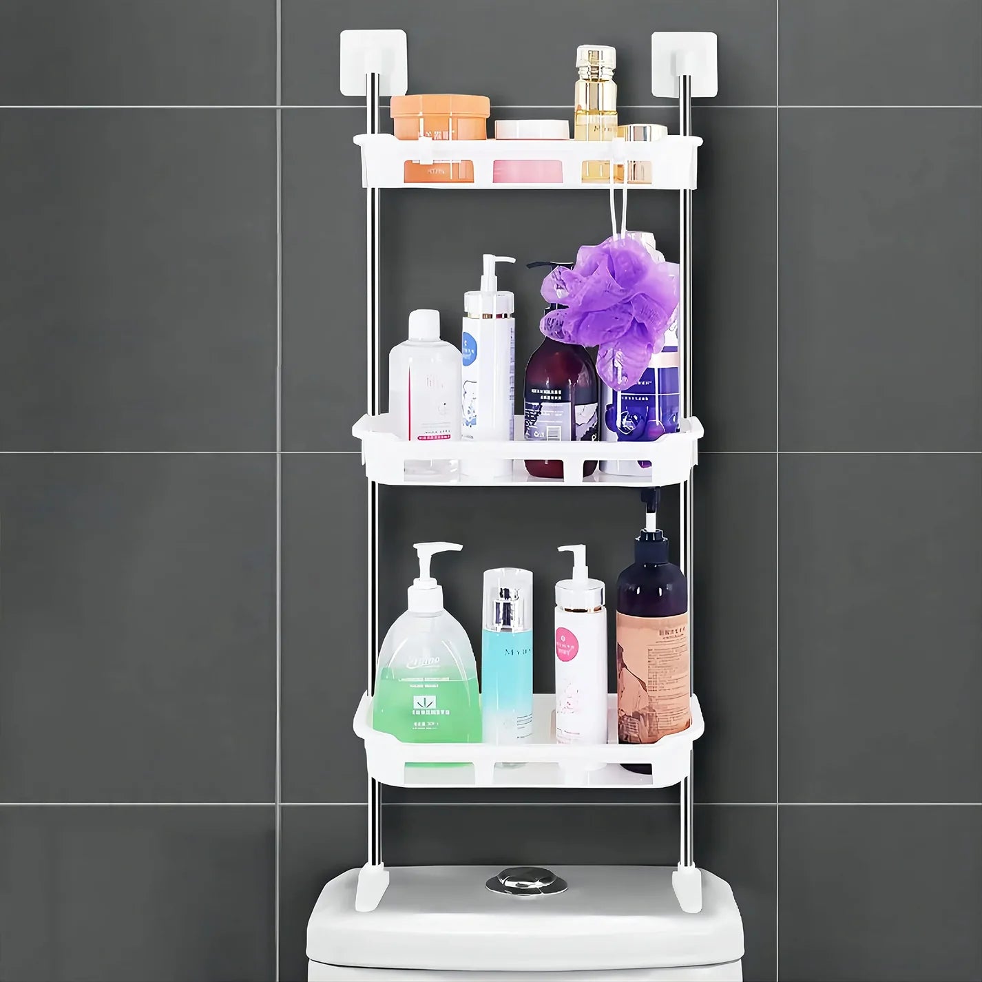 Organisateur de salle de bain à 3 niveaux pour rangement au-dessus des toilettes