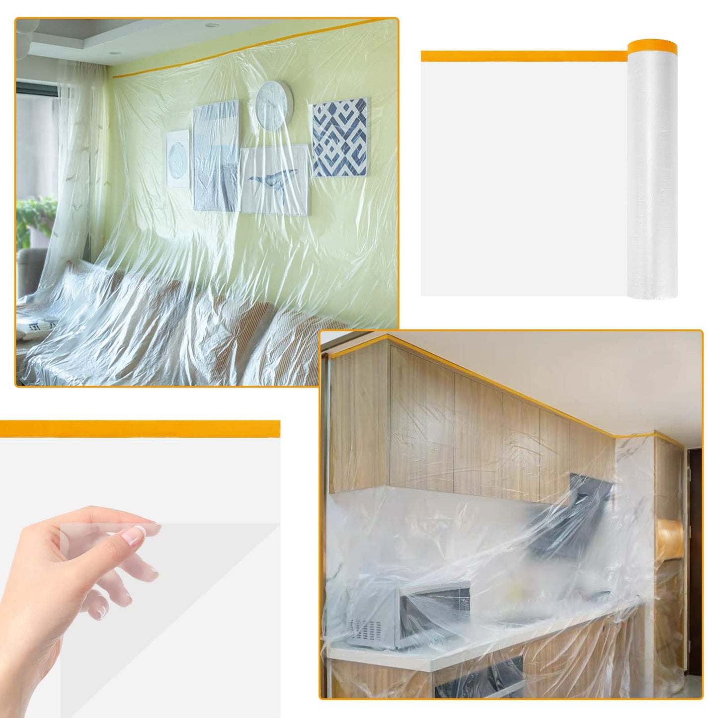 Ruban de protection en plastique multifonction 10 mètres de long sur 3 mètres de large, pour couvrir et protéger diverses surfaces
