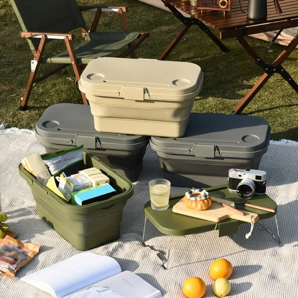 Boîte de rangement pliable multifonction avec table portable