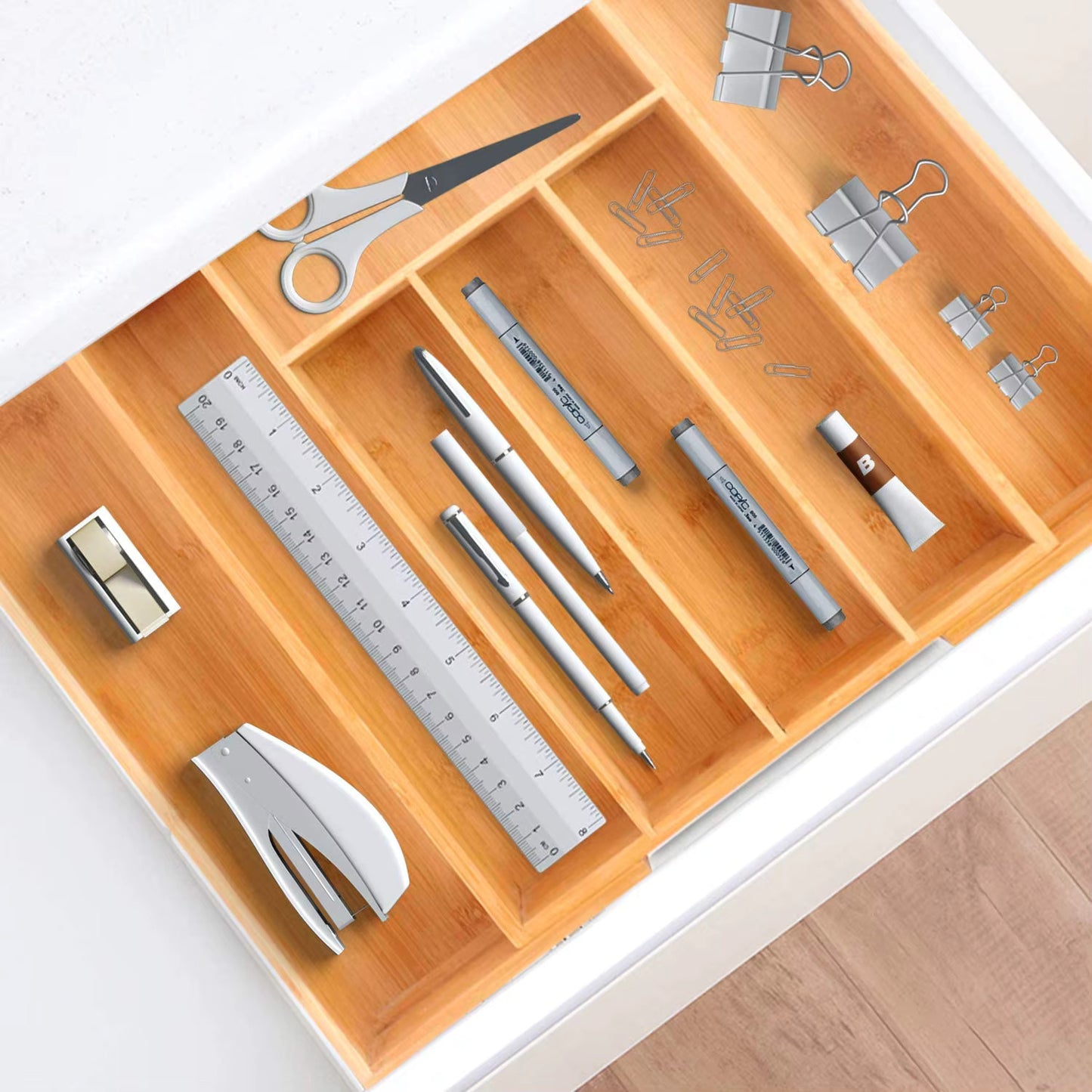 Organisateur de tiroir en bambou extensible