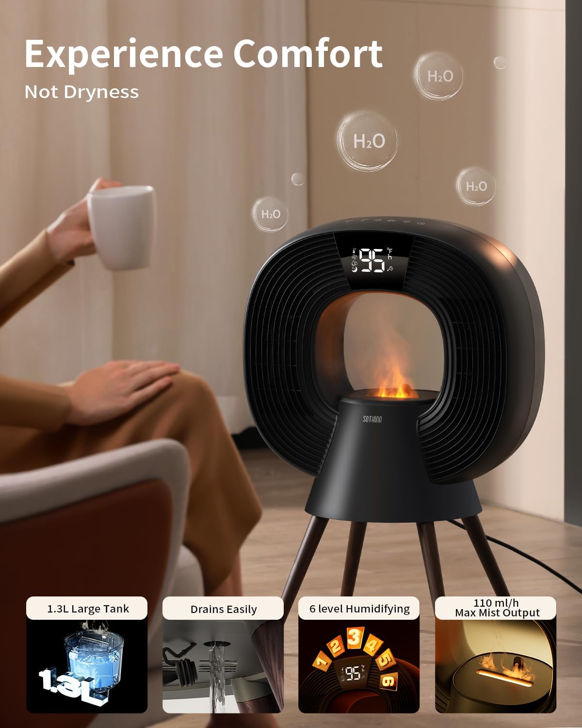 Chauffage & Humidificateur 3-en-1 Appareil Esthétique pour Maison et Bureau