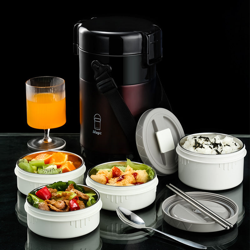Thermos Isotherme en Acier Inoxydable avec Compartiments Séparés et Sangle Ajustable