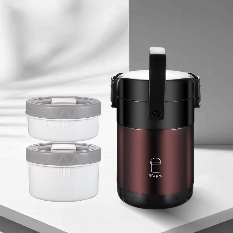 Thermos Isotherme en Acier Inoxydable avec Compartiments Séparés et Sangle Ajustable