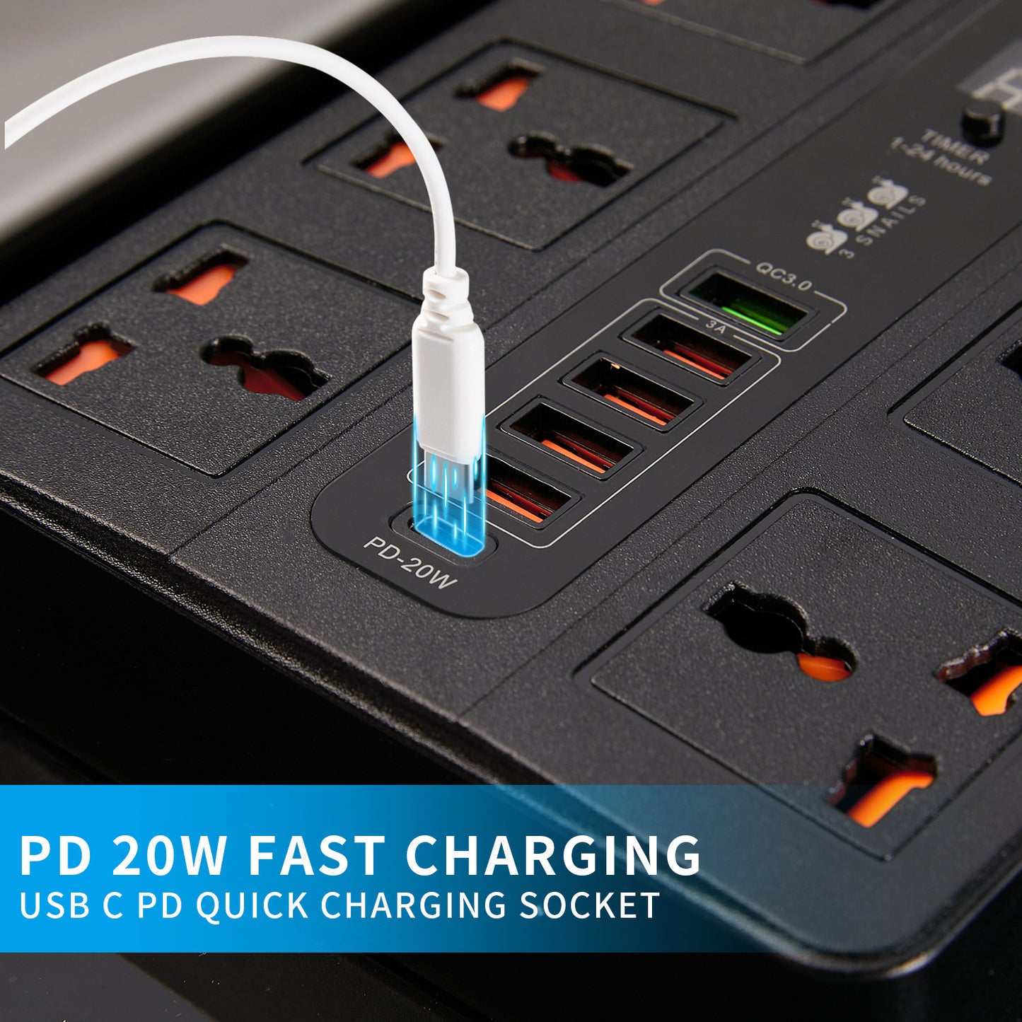 Rallonge universelles et 6 prises de courant usb protection contre les courts-circuits