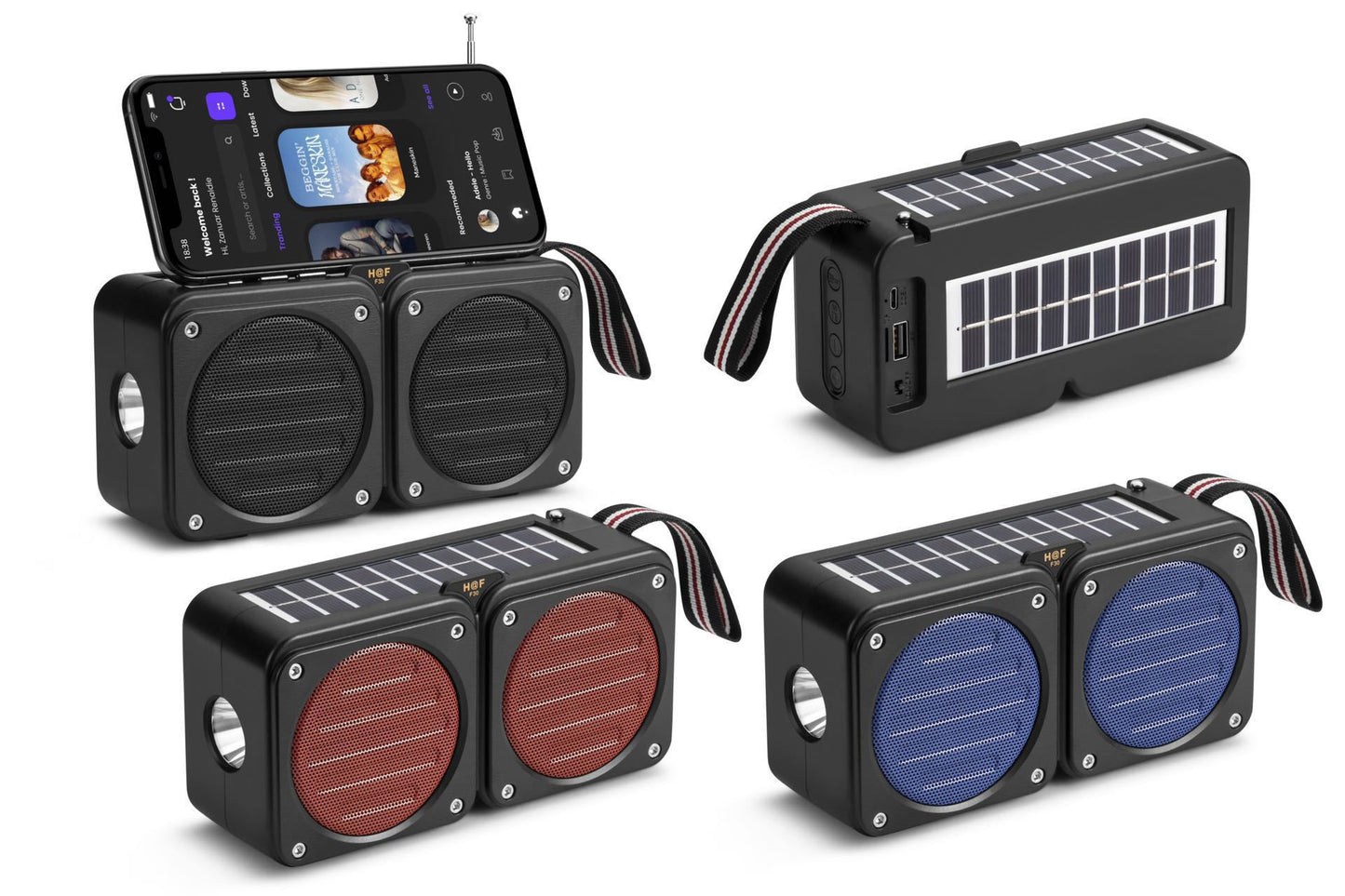 Panneau Solaire Portable sans Fil avec Haut-parleur, Lampe de Poche et Radio FM
