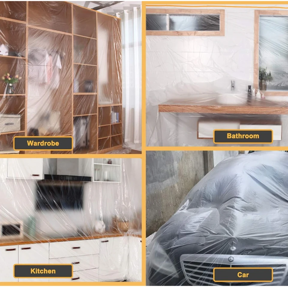 Ruban de protection en plastique multifonction 10 mètres de long sur 3 mètres de large, pour couvrir et protéger diverses surfaces