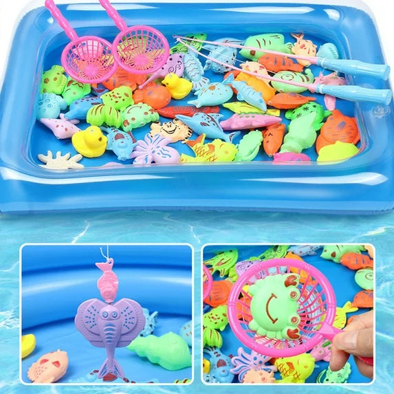 Un jeu de pêche magnétique pour enfants avec bassin gonflable