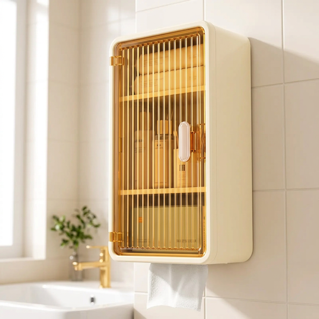 Armoire dans une salle de bain lumineuse