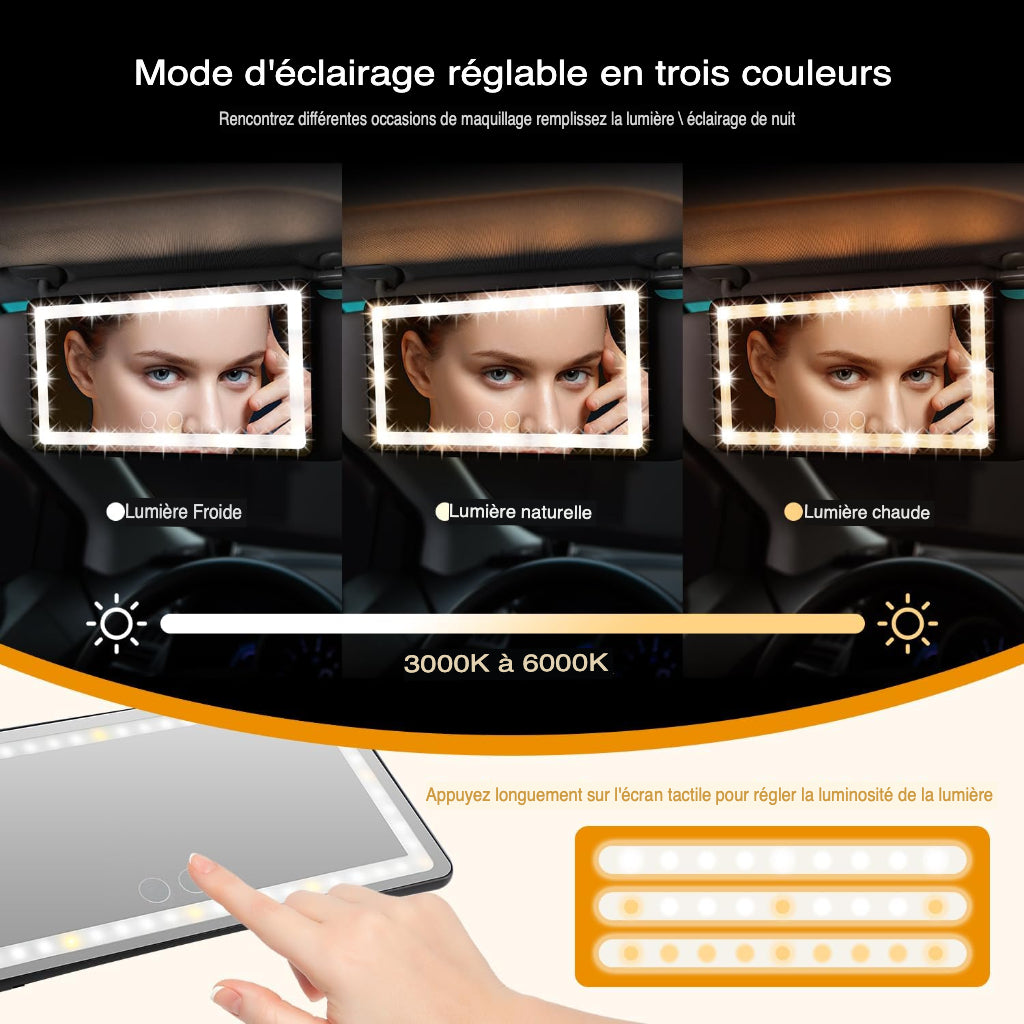 Miroir de Pare-Soleil pour Voiture avec LED Rechargeables - Grande Taille