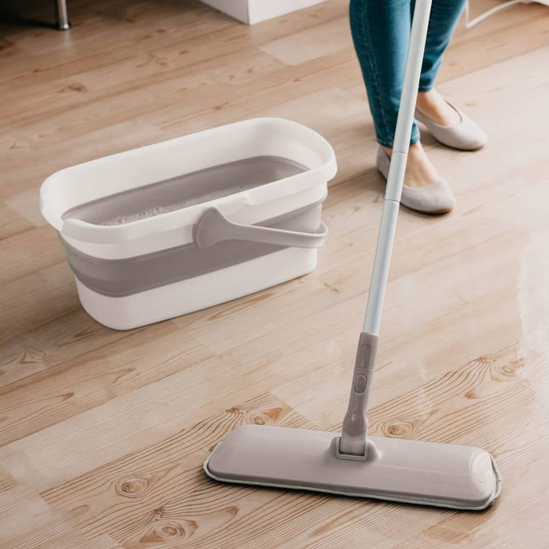 Ensemble Serpillière Plate avec Seau Pliable – Nettoyage Pratique & Gain de Place