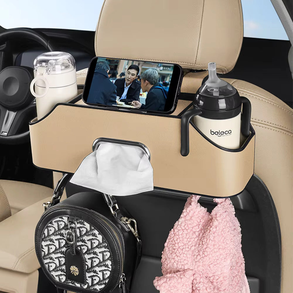 Boîte de rangement multifonctionnelle pour mouchoirs en cuir de voiture, papier de siège arrière, porte-gobelet à eau
