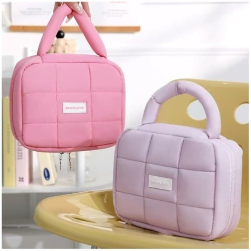 Trousse de maquillage rembourrée avec poignée idéale pour les jeunes femmes