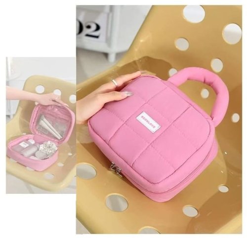 Trousse de maquillage rembourrée avec poignée idéale pour les jeunes femmes