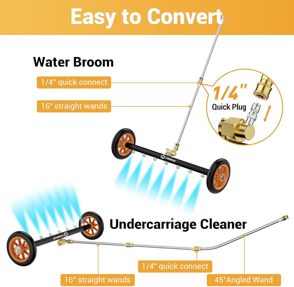 Nettoyeur Haute Pression Sous-Châssis VIGRUE 2-en-1 – Brosse à Eau 24” pour Voiture