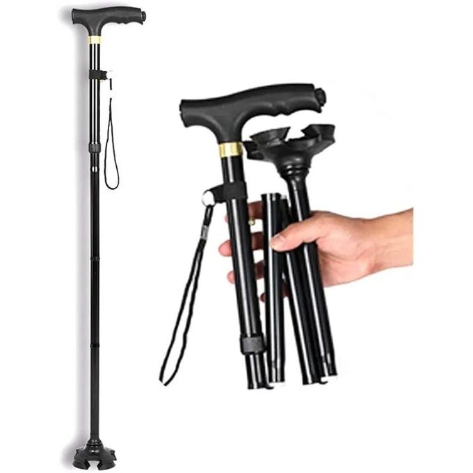 Bâton de Marche Multifonctionnel et Antidérapant – Béquille Réglable et Légère Noir