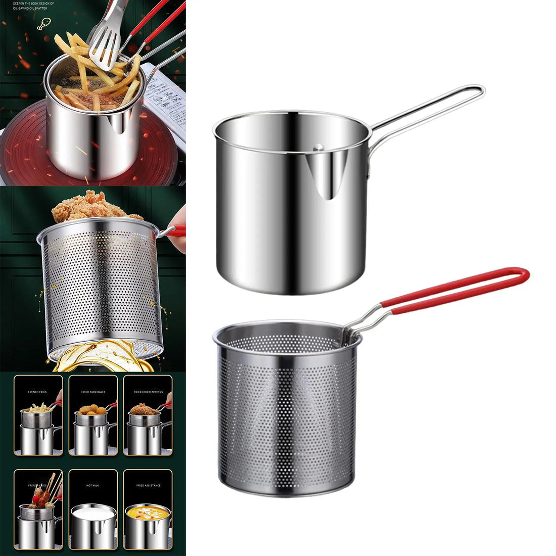 Friteuse Casserole Inox avec Panier Égoutteur – Spéciale Fritures & Cuisson Rapide