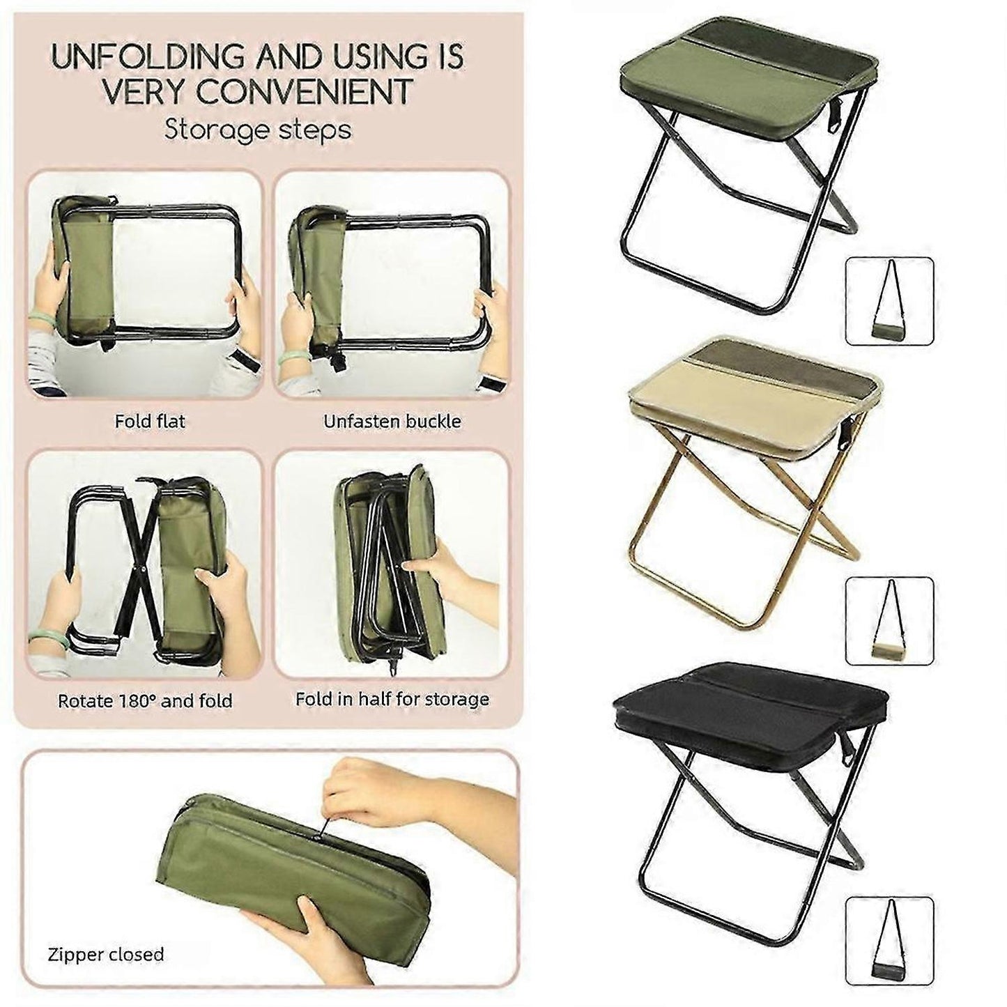 Tabouret Pliant Portable – Chaise de Camping avec Sac de Transport