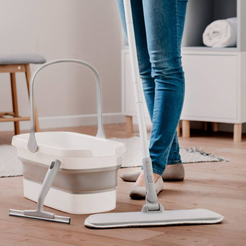 Ensemble Serpillière Plate avec Seau Pliable – Nettoyage Pratique & Gain de Place
