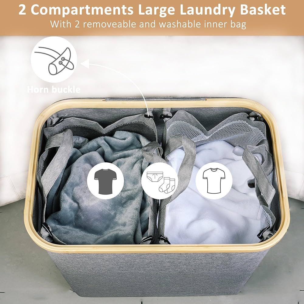 Panier à Linge Double Compartiment avec Sac Amovible – Rangement & Tri Facile