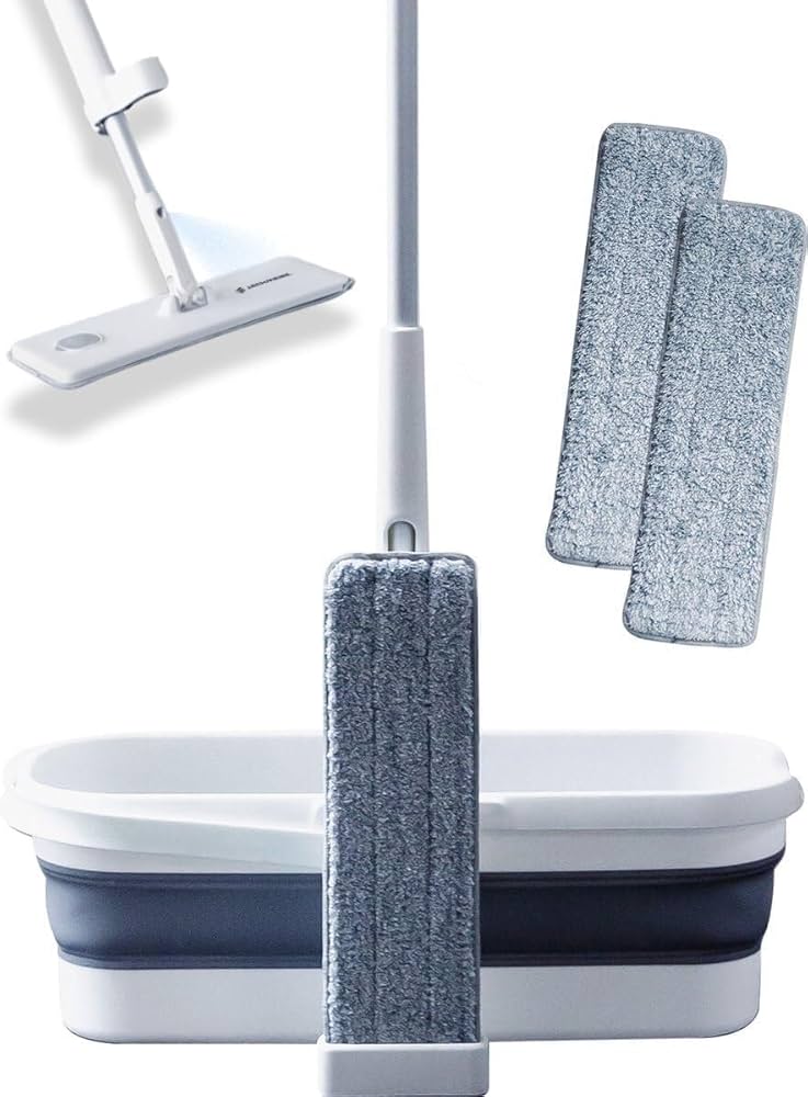 Ensemble Serpillière Plate avec Seau Pliable – Nettoyage Pratique & Gain de Place