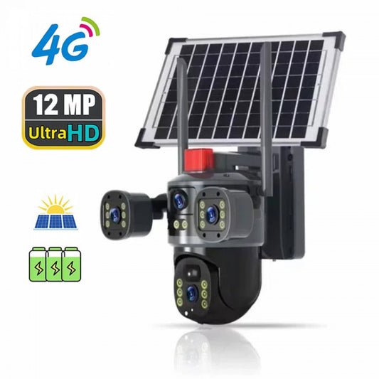 Caméra de Surveillance Extérieure Solaire 4G / WiFi – Triple Lentille 360° | Sécurité Intelligente & Autonome