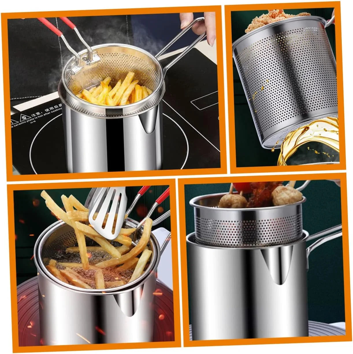 Friteuse Casserole Inox avec Panier Égoutteur – Spéciale Fritures & Cuisson Rapide