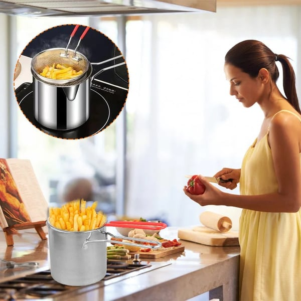 Friteuse Casserole Inox avec Panier Égoutteur – Spéciale Fritures & Cuisson Rapide
