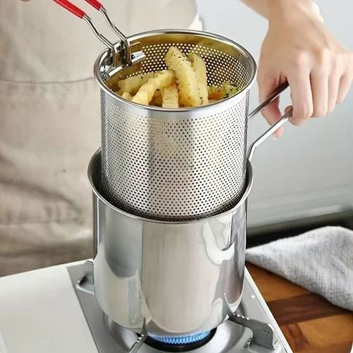Friteuse Casserole Inox avec Panier Égoutteur – Spéciale Fritures & Cuisson Rapide