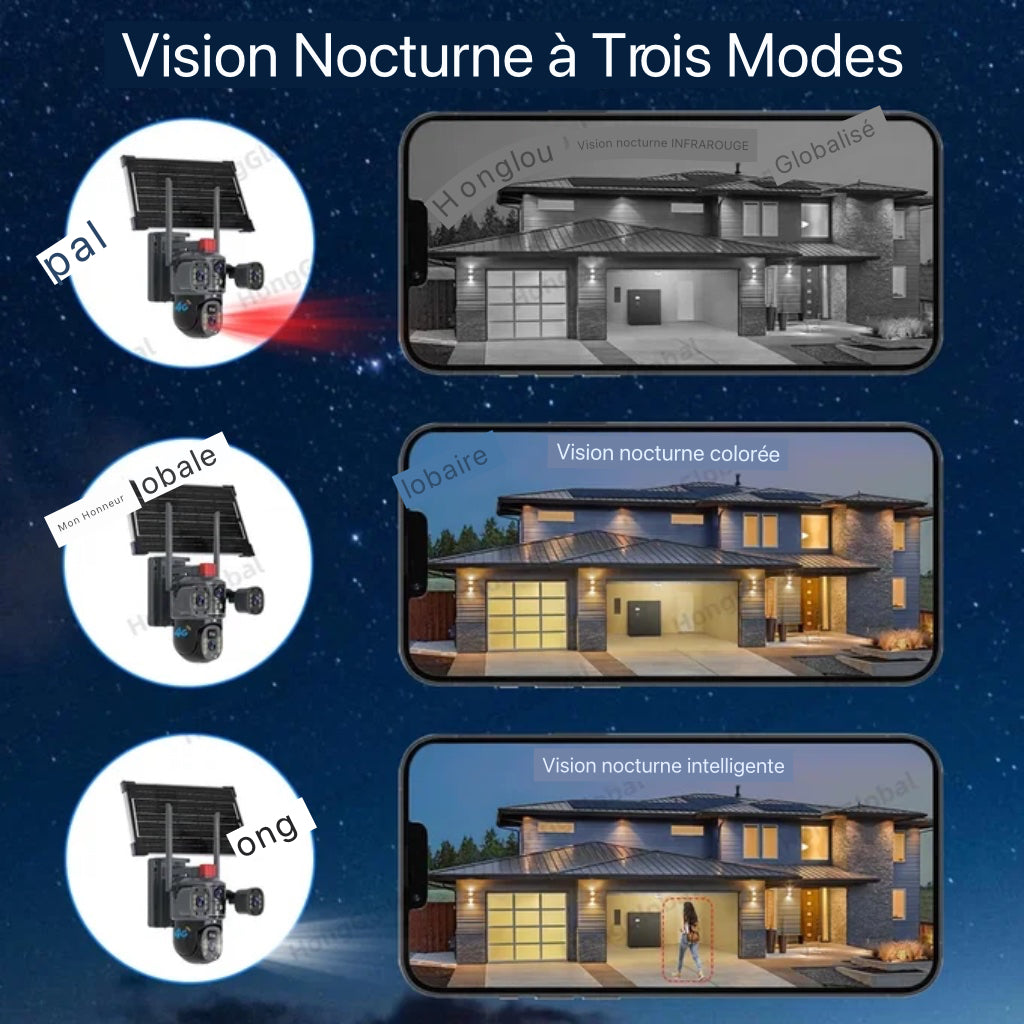 Caméra de Surveillance Extérieure Solaire 4G / WiFi – Triple Lentille 360° | Sécurité Intelligente & Autonome