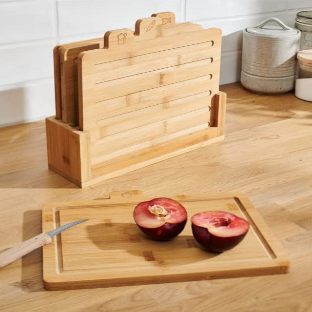 Set de 4 Planches à Découper en Bois avec Support – Cuisine Hygiénique & Organisée
