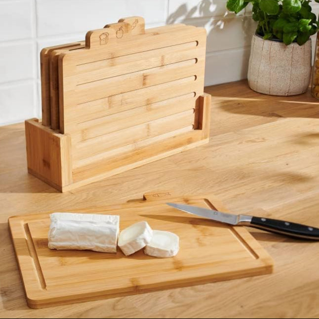 Set de 4 Planches à Découper en Bois avec Support – Cuisine Hygiénique & Organisée