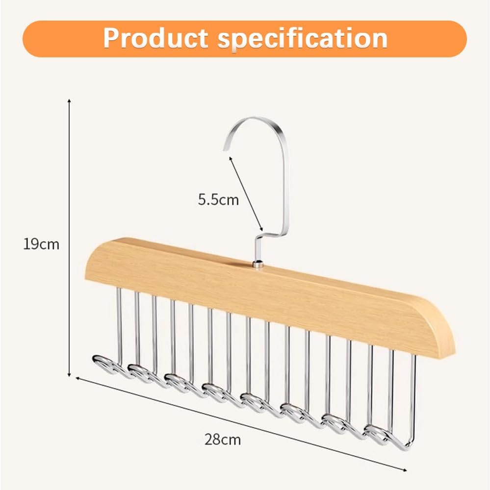 Support Multifonction en Bois à 8 Crochets pour Cintres et Accessoires
