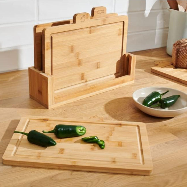 Set de 4 Planches à Découper en Bois avec Support – Cuisine Hygiénique & Organisée