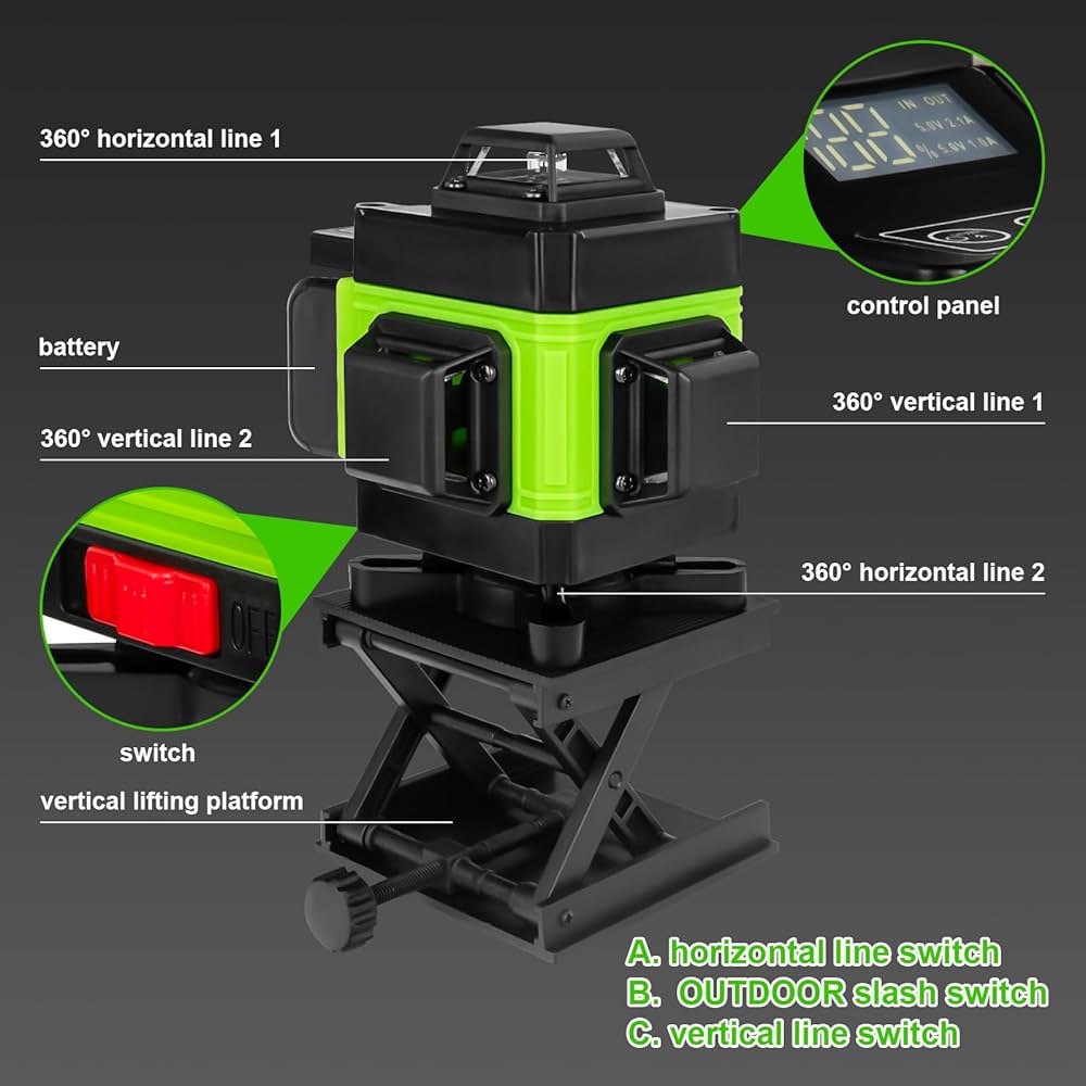 Niveau Laser 4D Multifonction – 16 Lignes Autonivelant avec Trépied Réglable et Batterie Rechargeable