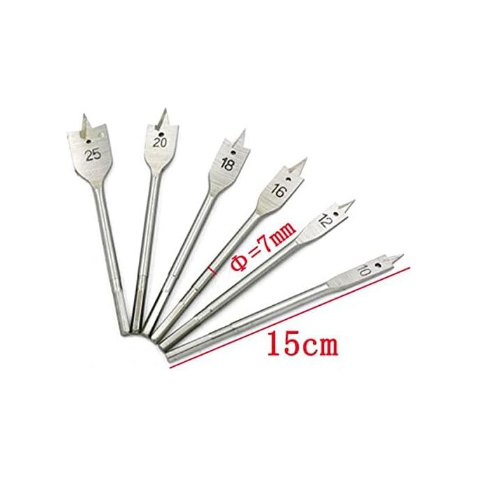 Ensemble de Forets Plats en Acier au Carbone pour BoisLot de 6 Pièces (10-25mm)