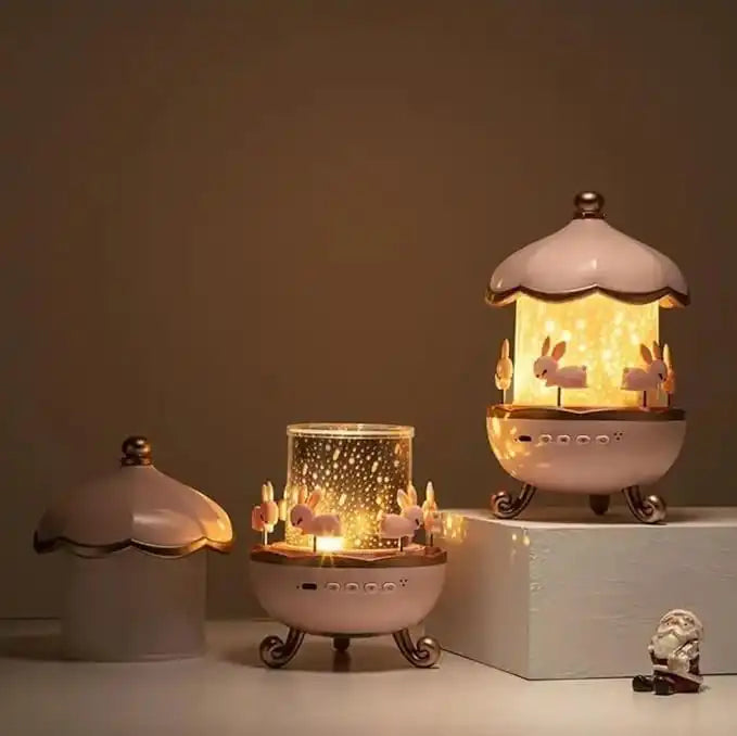 Veilleuse Projecteur Carrousel Lapins – Lumière Magique pour Chambre Enfant