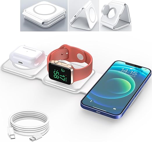 Chargeur Sans Fil fil 3-en-1 pliable (AirPods + Apple Watch + iPhone)