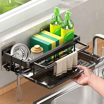 Organisateur d'Évier avec Ventouses & Plateau Drainant – Rangement Cuisine Premium Noir