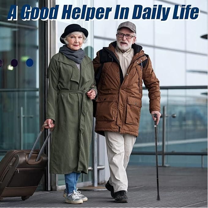 Bâton de Marche Multifonctionnel et Antidérapant – Béquille Réglable et Légère Noir