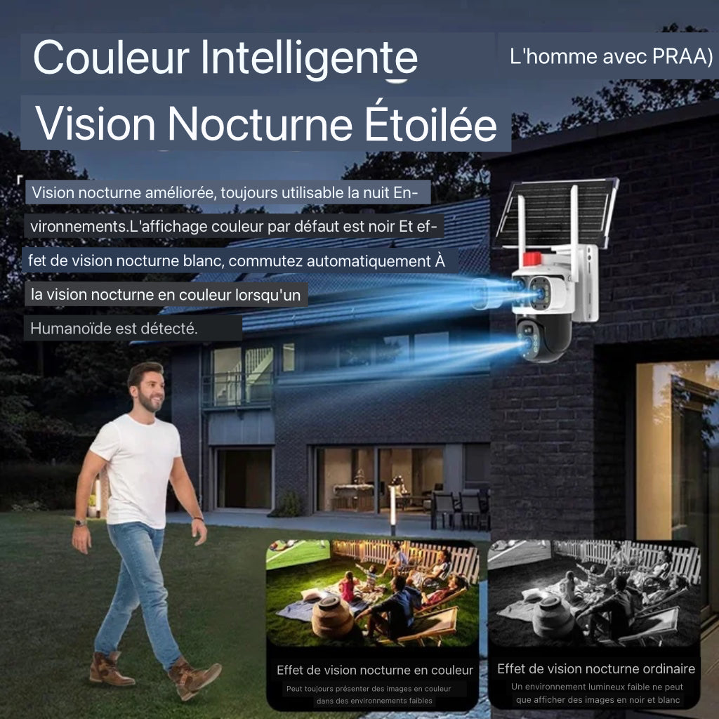 Caméra de Surveillance Extérieure Solaire 4G / WiFi – Triple Lentille 360° | Sécurité Intelligente & Autonome