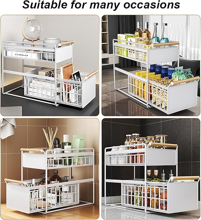 Organisateur de Placard Coulissant Multi-Niveaux avec Poignées en Bois – Rangement Cuisine Premium