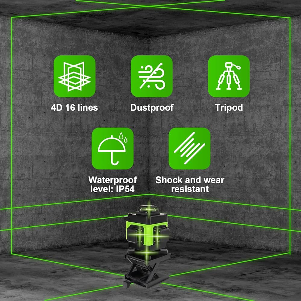 Niveau Laser 4D Multifonction – 16 Lignes Autonivelant avec Trépied Réglable et Batterie Rechargeable