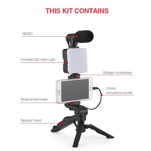 Kit Vlogging Smartphone Complet – Micro Stéréo & Lumière LED pour Créateurs de Contenu